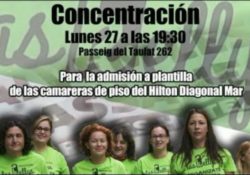 Concentración de Las Kellys frente al Hotel Hilton a inicios del Mobile World Congress