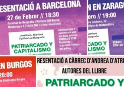 Presentaciones del libro “Patriarcado y Capitalismo” en Barcelona, Burgos, Zaragoza y Madrid